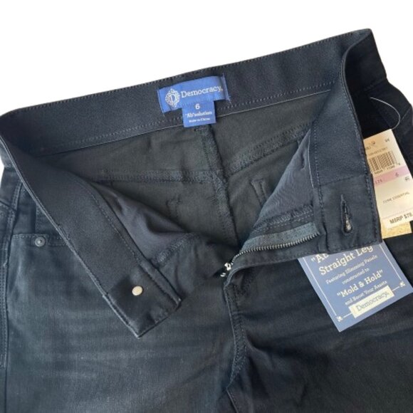 Democracy Ab Solution Straight Leg Mid Rise Jeans Women's 6 Black NWT - Picture 3 of 7